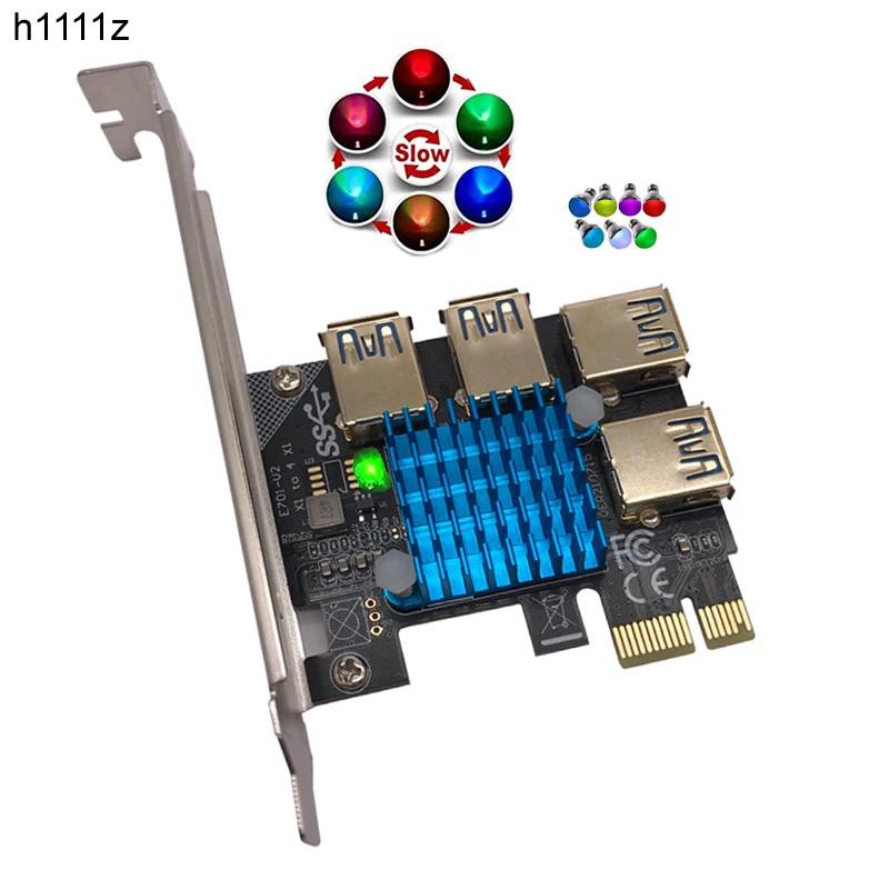 PCIE 1 to 4 Riser Card LED Gold USB 3.0 Multiplier Hub PCI Express X1 to PCI-E 16X Riser for Video Card for Bitcoin Miner Mining