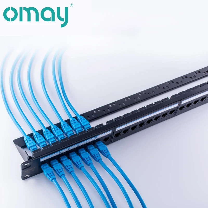 OMAY 19in1UCabinet Rack Pass-through 24 Port CAT6Patch Panel RJ45 Network Cable Adapter Keystone Jack Modular Distribution Frame