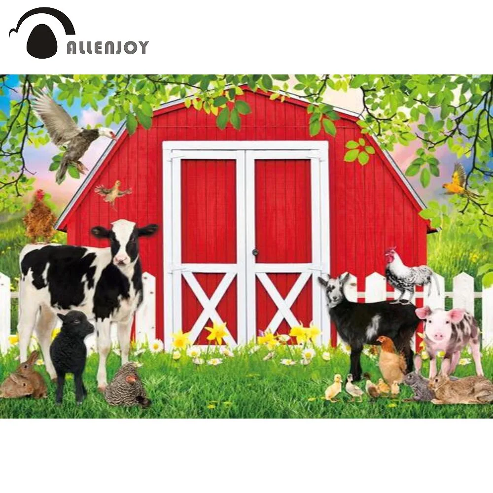 

Allenjoy Red Barn Farm Backdrop Animals Spring Background Kids Birthday Baby Shower Party Supplies Banner Decor Photoshoot Prop