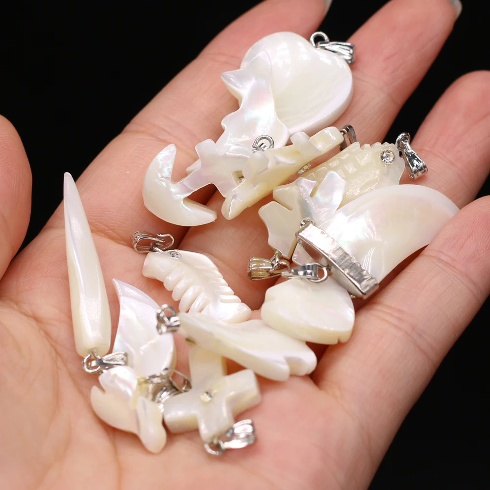 2PCSNatural Freshwater Shell Fish Heart Dolphin Cross Multi-shape Pendant MakingDIY Necklace Earring Jewelry Decoration Gift