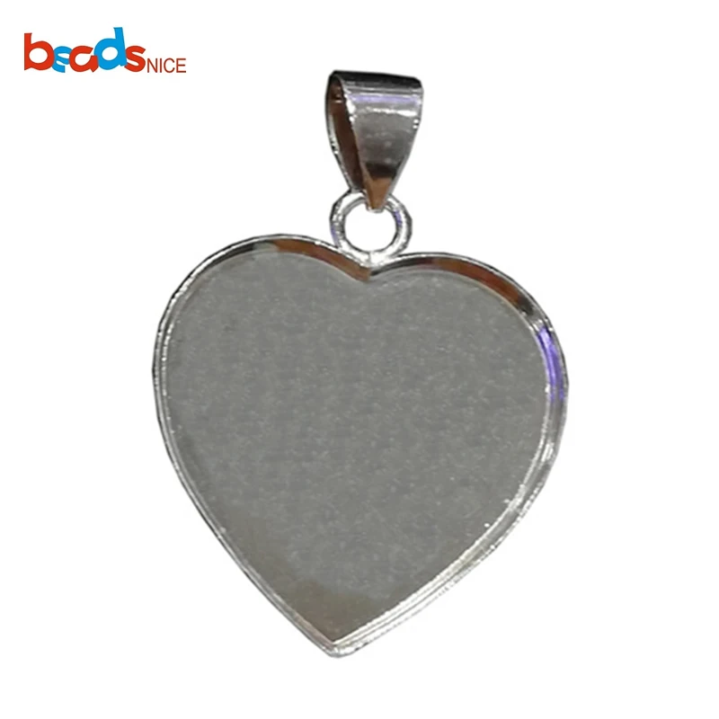 Beadsnice ID36962smt17 Sterling Silver Heart Cabochon Settings Jewelry Accessories Pendant Trays Heart Bezel Tray Blanks