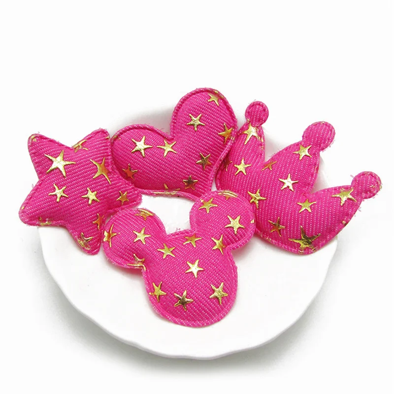 8-24 Pcs Pink Gilding Star Love Heart Crown Patches Appliques DIY Craft Supplies Kids Hair Accessories Clothing Decor Materials