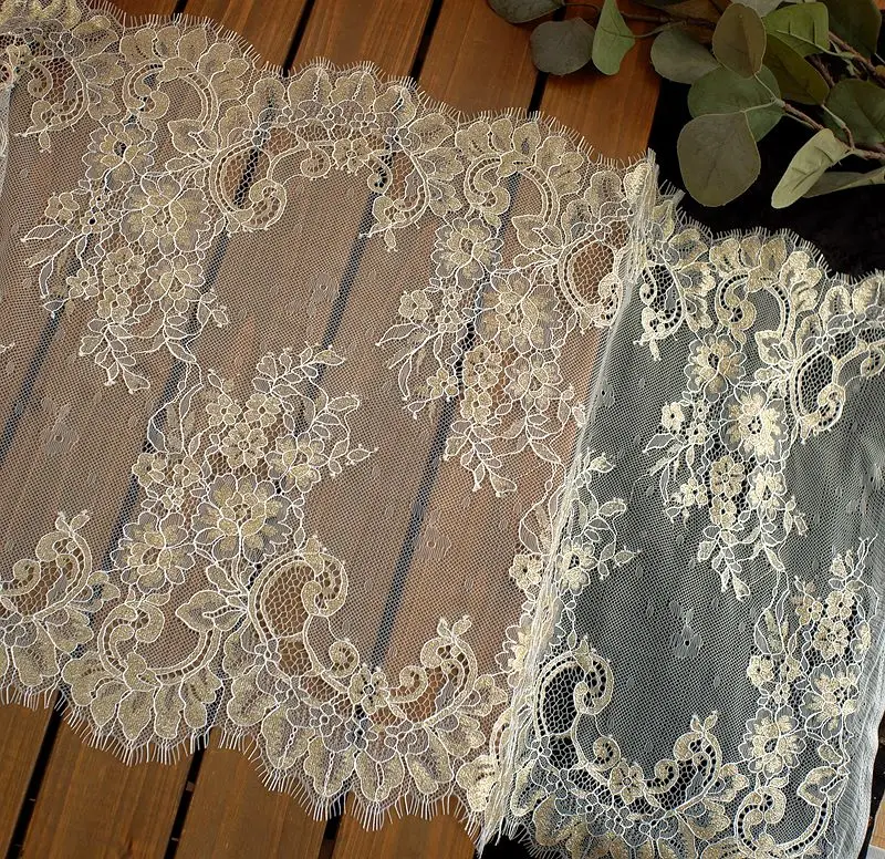 3meters long European style lace eyelash accessories lace handmade DIY clothing wedding lace fabric gold thread lace