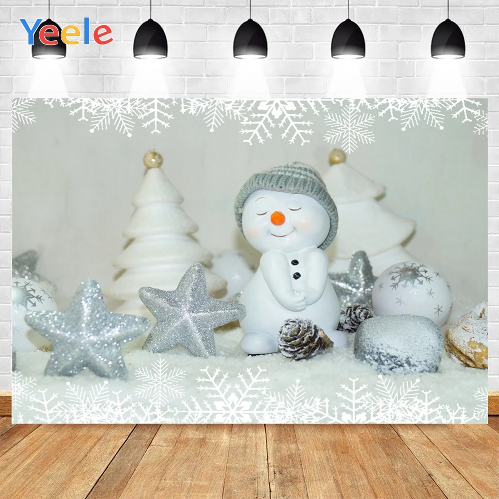 Yeele Christmas Stars Pine Backgrounds For Photography Winter Snow Snowman Gift Baby Newborn Portrait Photo Backdrop Photocall