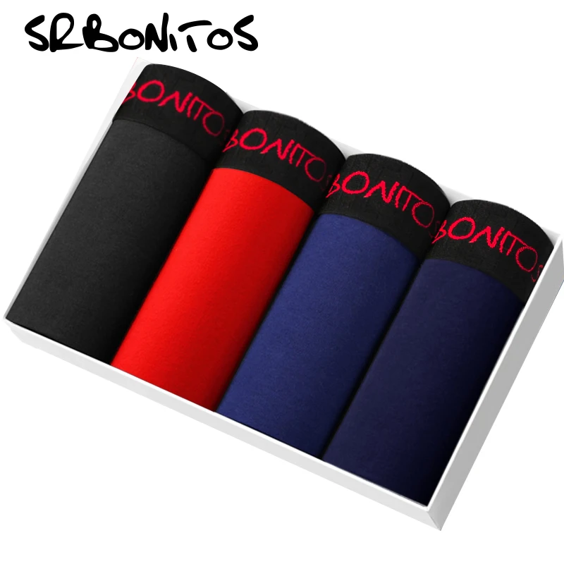 SRBONIOTOS Brand 4 Piece Mens Underware Men Boxer Cotton Underwear Male Boxers Cueca 365 Underpants Men Shorts Panties