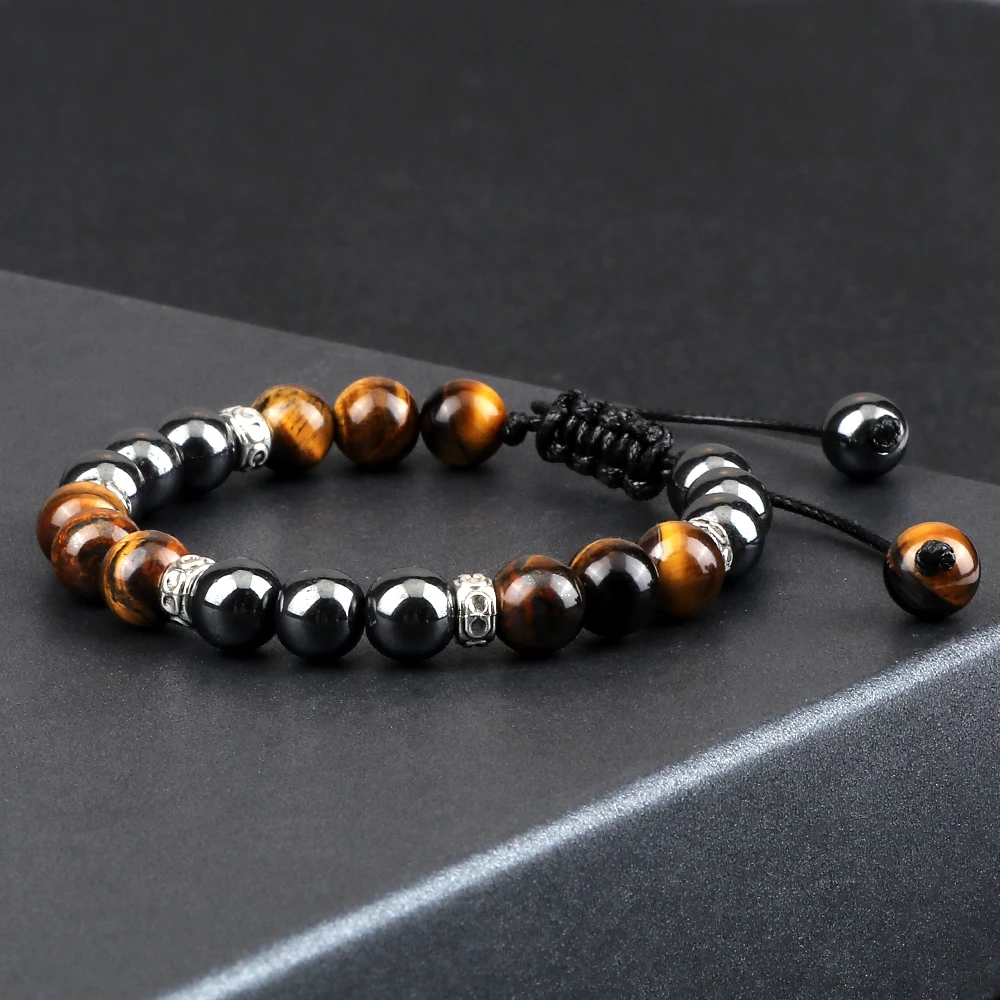 Classic Men Hematite Beads Bracelests 8mm Natural Tiger Eye Lava Stone Bracelets&Bangles Women Handmade Jewelry Friendship Gift