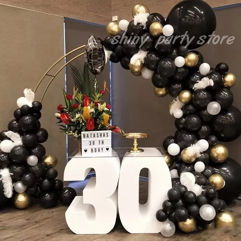 60 Pièces Ballons Anniversaire Noir Et Or Avec Confettis - Décoration Fête Luxueuse