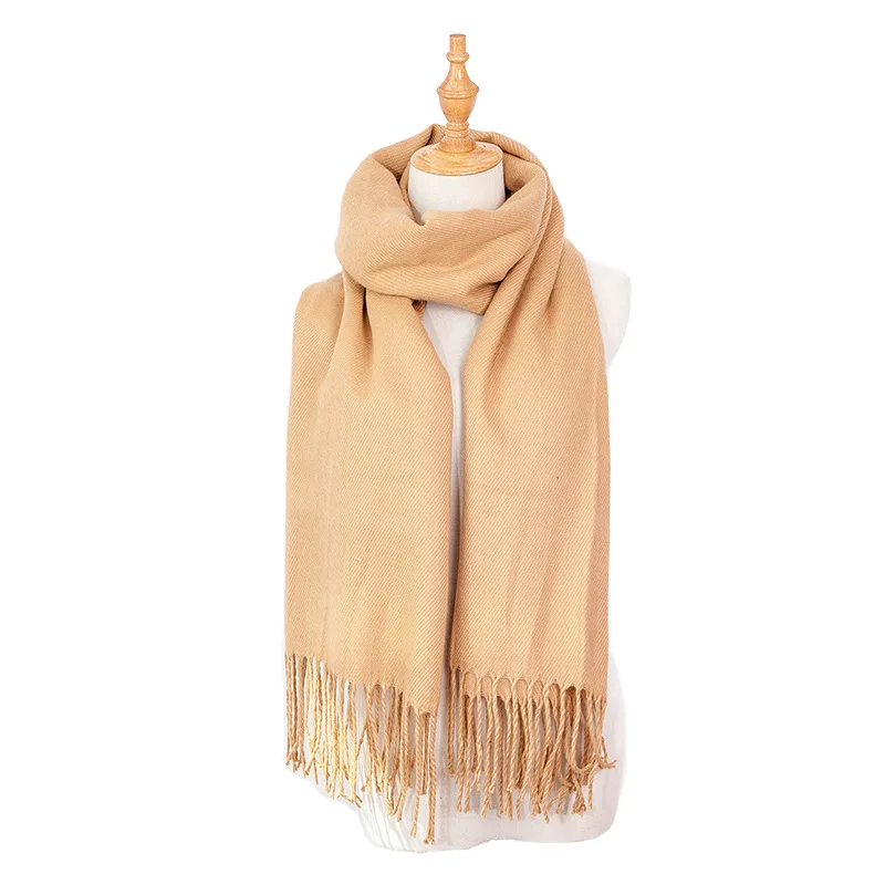 Bufanda suave de Cachemira para hombre y mujer, Pashmina Foulard con borlas, color sólido y cálido, chal de invierno y otoño, marca de lujo, novedad