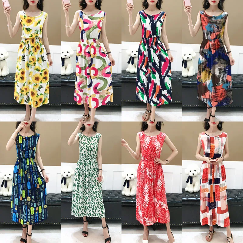 Cho Mùa Hè, Thời Trang Nữ Đi Biển Boho Váy Đầm Hoa Dài Thanh Lịch Đầm Nữ Không Tay Đầm Vestido KJ1007