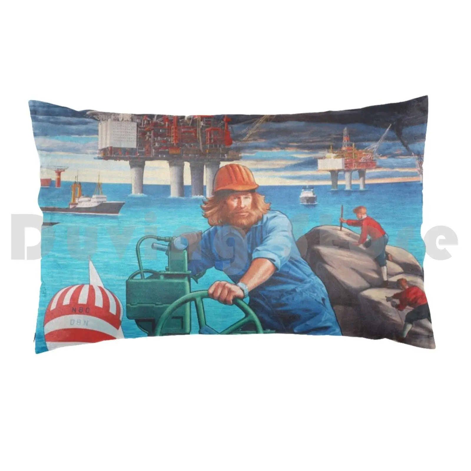 Maelstrom Mural-Construction Worker Pillow Case Printed 50x75 Maelstrom Mural Norway Retro 80s 90s