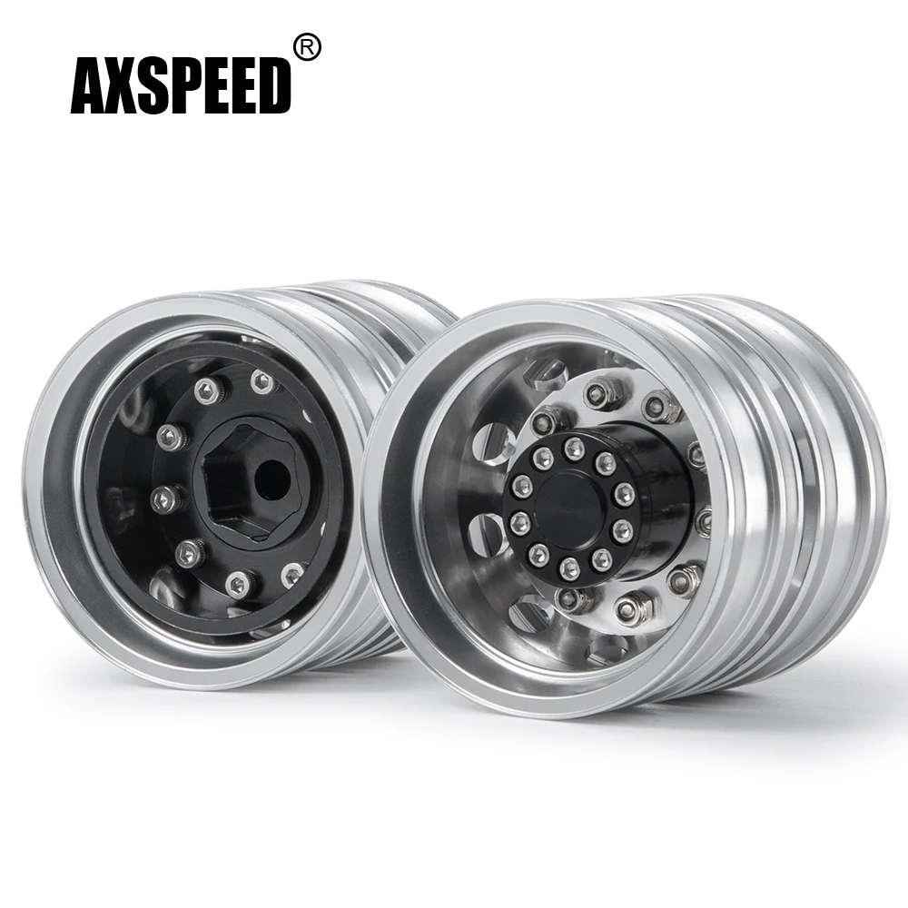 AXSPEED 1/2/4Pcs Aluminum Alloy 10-Spokes Rear Wheel Rims Hub for Tamiya 1/14 RC Trailer Tractor Truck Car Model Upgrade Parts