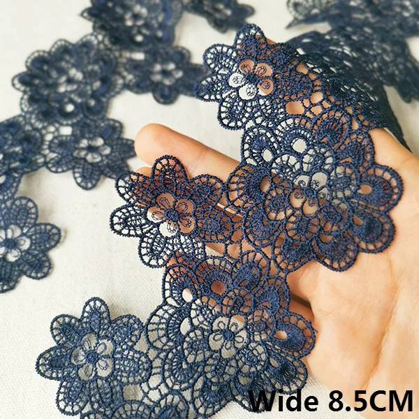 Exquisite Royal Blue Soluble Lace Guipure Cotton Fabric Embroidered Flowers Lace Ribbon Trim DIY Handmade Bags Cloth Lace Decor