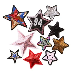 Sequined colorful stars icon Embroidered Iron on Patches for Clothing DIY Stripes Clothes Patchwork Stickers Custom Badges