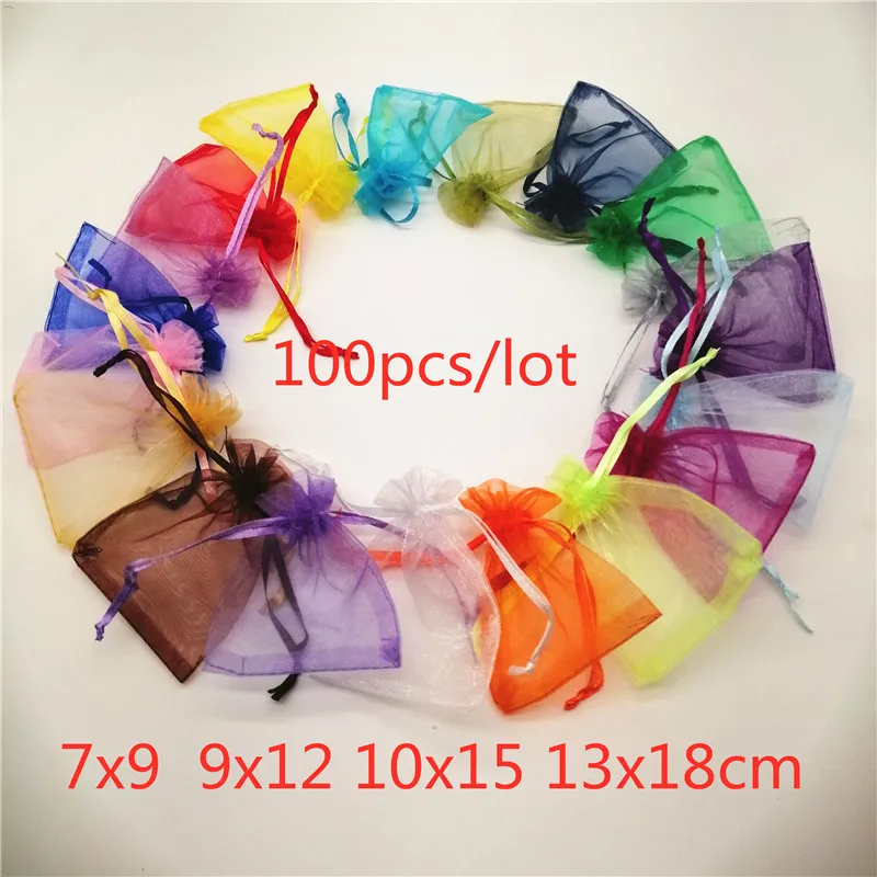 100pcs Drawstring Organza Bags 7x9 9x12 10x15 13x18 Jewelry Pouches Jewelry Packaging Bag Jewellery Bag Organza Jewelry Bags