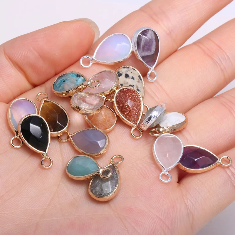5pcs New Natural Stone Pendant Drop Type Damation Jaspers Faceted Pendant Necklace For DIY Jewelry Best Birthday Gift 10x14mm