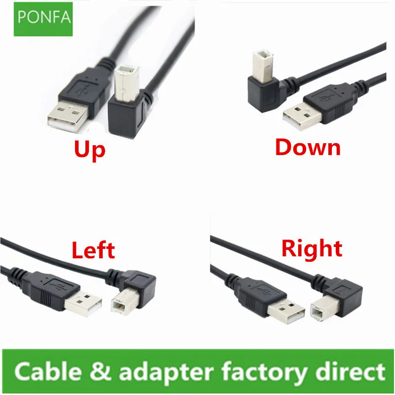 USB 2.0 A męski do USB B męski typ B BM w górę i w dół oraz w lewo i w prawo Kątowy kabel BM 90 stopni Kątowy kabel BM 0,3 m-1,5 m