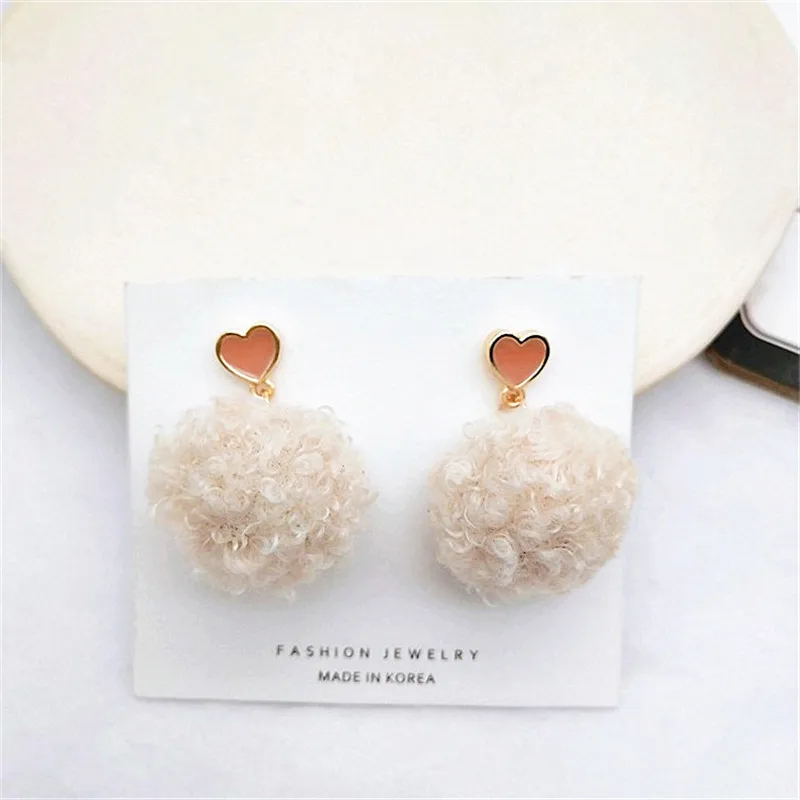Fashion Woman Cute Plush Fur Ball Earrings Studs Office Lady Jewelry Girl Student Trinket Party Gift E4