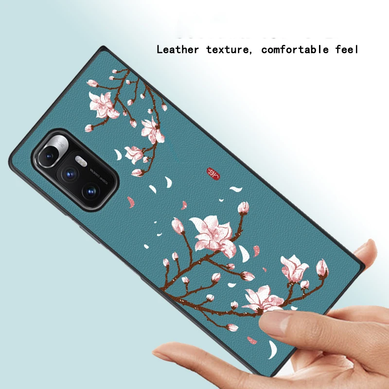 Mix Fold Funda Case for Xiaomi Mix Fold Dermatoglyphic Painting Flower PU Leather Coque Shockprofo Protective Phone Case Cover