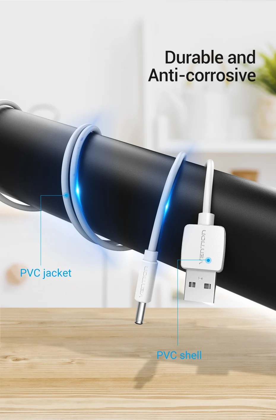 Vention USB auf DC 3,5 mm Stromkabel USB A auf 3,5 Klinkenstecker 5 V Netzteiladapter für Lüfter USB HUB DC 5,5 mm Ladekabel – Detail 6
