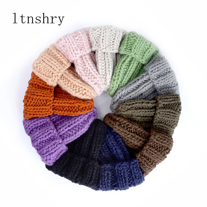 

New Women Winter Knitted Beanies Hat Thick Soft Warm Coarse Large Knitted Solid Hat Female Bonnet Skullies Beanies Hat