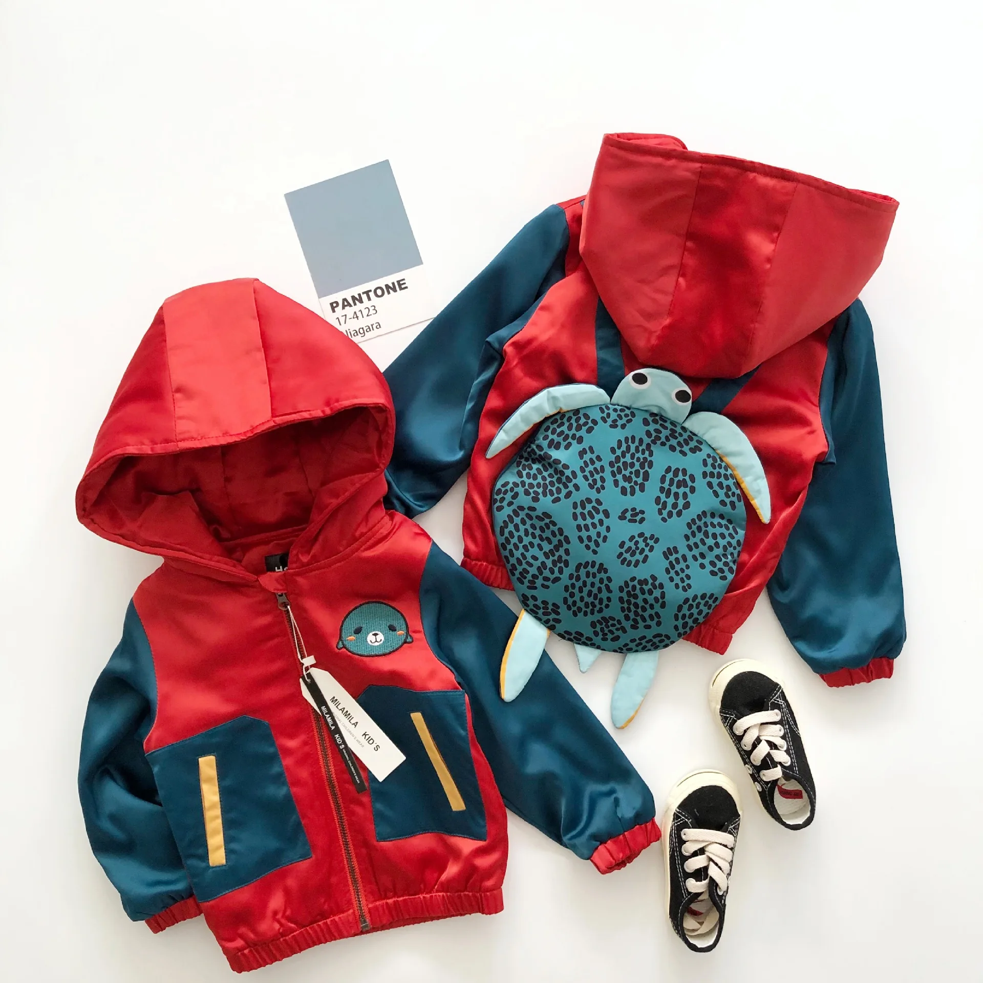 

Tonytaobaby Autumn Winter Clothes New Kids'and Babies' Seaturtle Backpack Coat Velvet Coat Toddler Boy Jacket