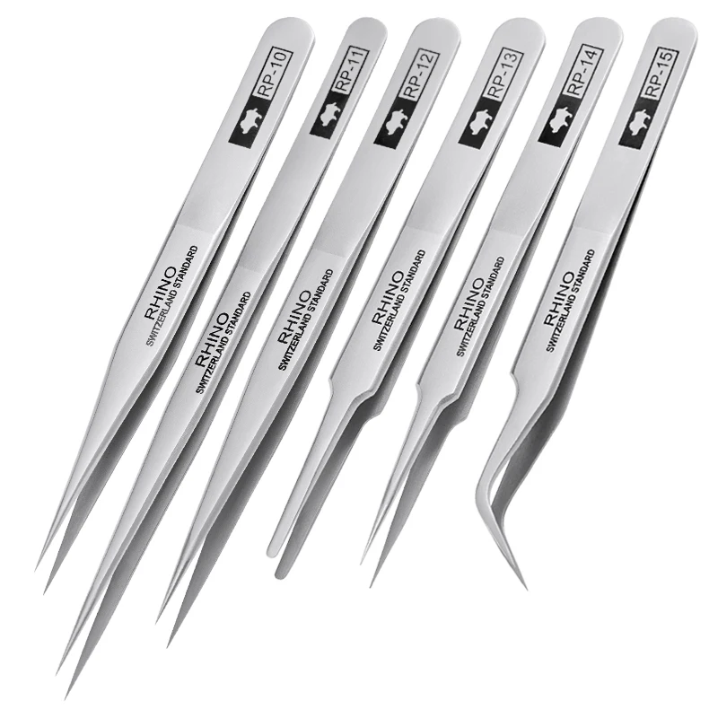 Original Japanese RHINO Antimagnetic Swiss Technology High Precision High Hardness Slender Pointed Elbow Straight Tweezers RP