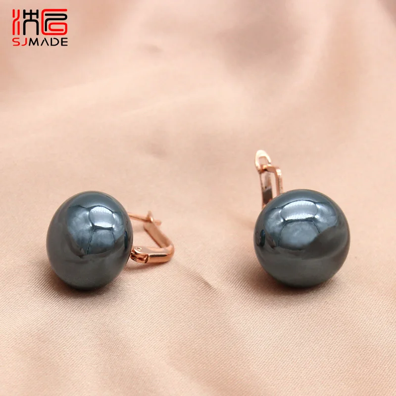 SHENJIANG New Fashion Elegant Bread Round Big Pearl Dangle Earrings 585 Rose Gold Color Eardrop For Women Wedding Party Jewelry