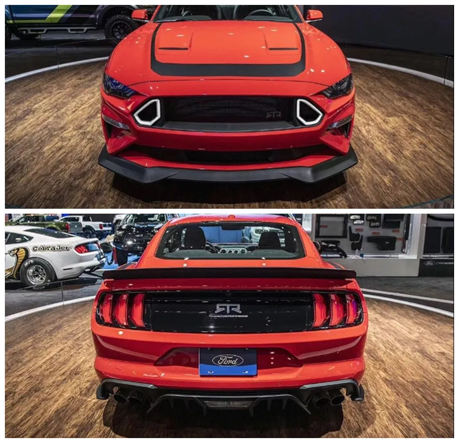 Car ABS Front Lip Rear Bumper Diffuser With Tips Side Skirt Spoiler Grille RTR-style Fits For Ford Mustang 2018 2019