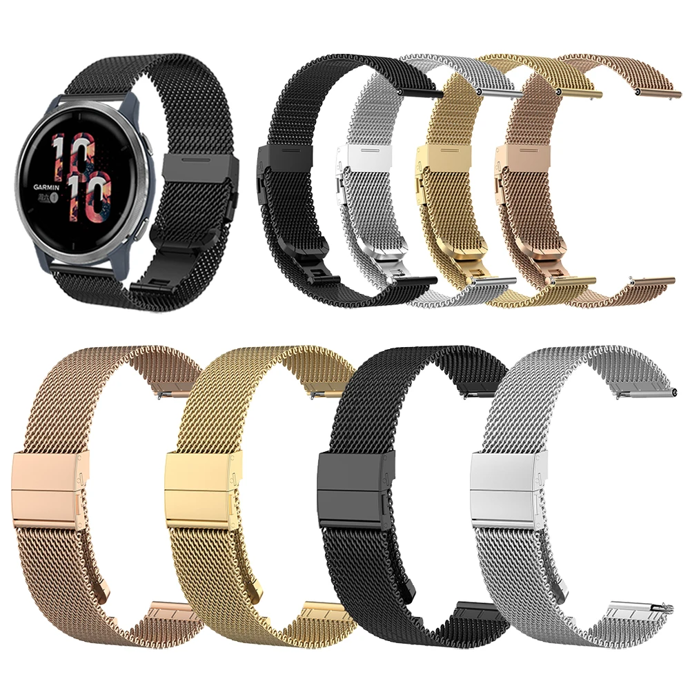 Metal Stainless Steel Mesh Belt Watchband Strap For Garmin Venu 2 Venu2 / Venu Sq / Vivoactive 3 / 4 45mm Watch Band Bracelet