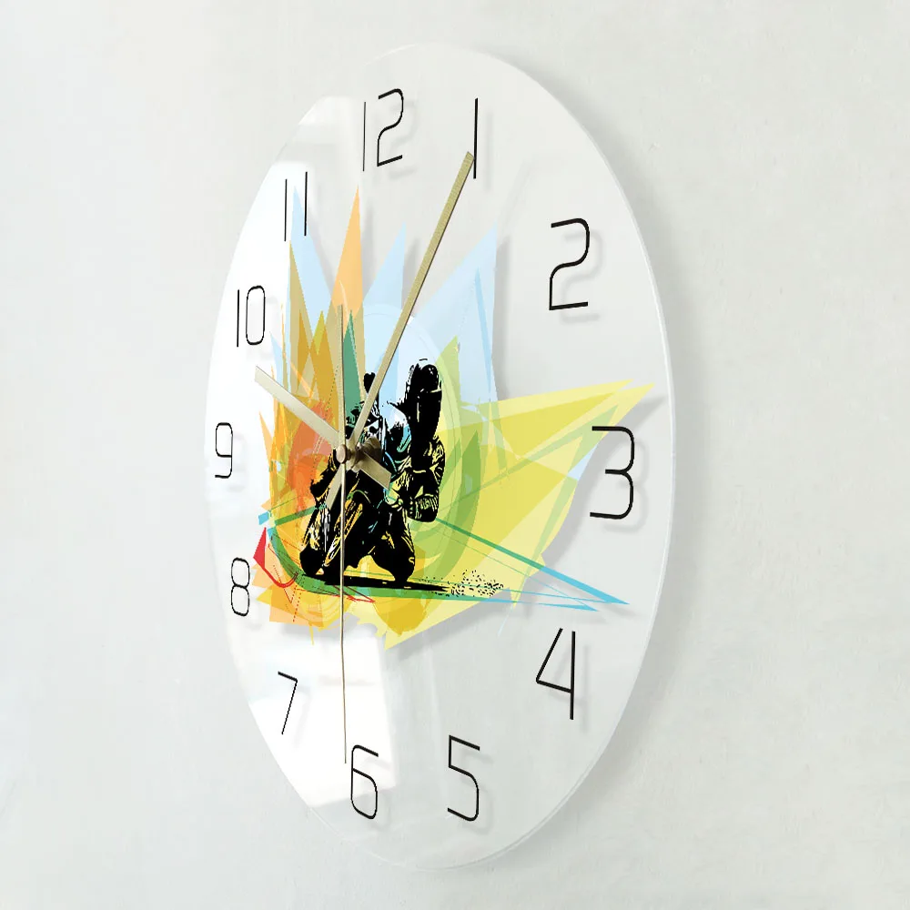 Extreme Race Motorcycle Wall Art Hanging Timepiece Clock Wall Watch Modern Silent Wall Clock Garage Decor Rider Racing Gift