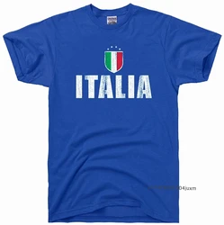 100% Cotton T-shirts Men Italia Futbol Soccerball Flag Vintage T Shirt Guys Streetwear Crew Neck