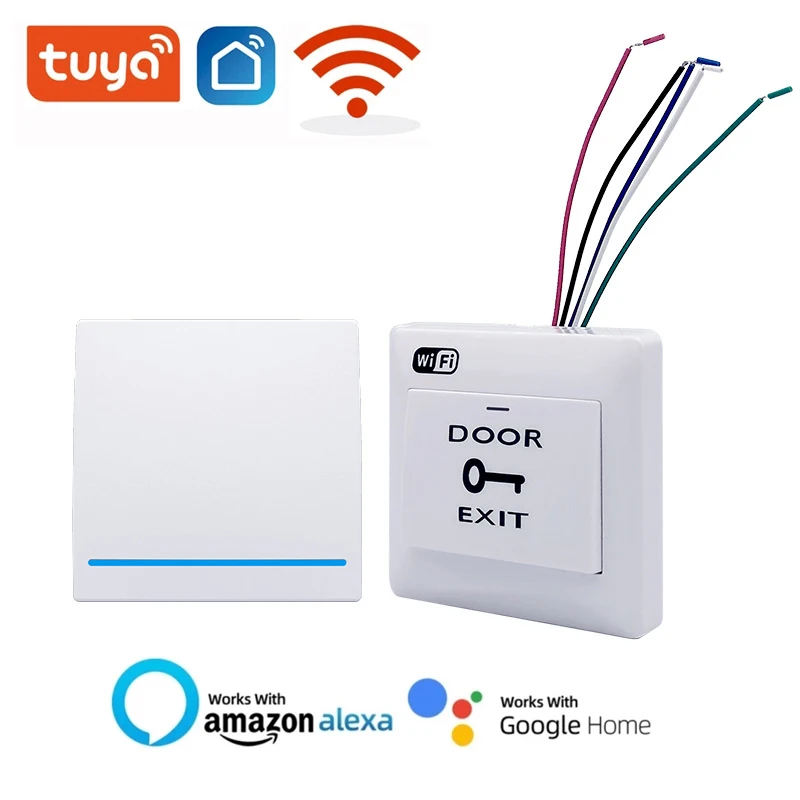 Tuya WiFi Access Switch 86 Type Panel Automatic Reset Exit Button Remote Open Door Smart Voice Open Door with Alexa Google Home