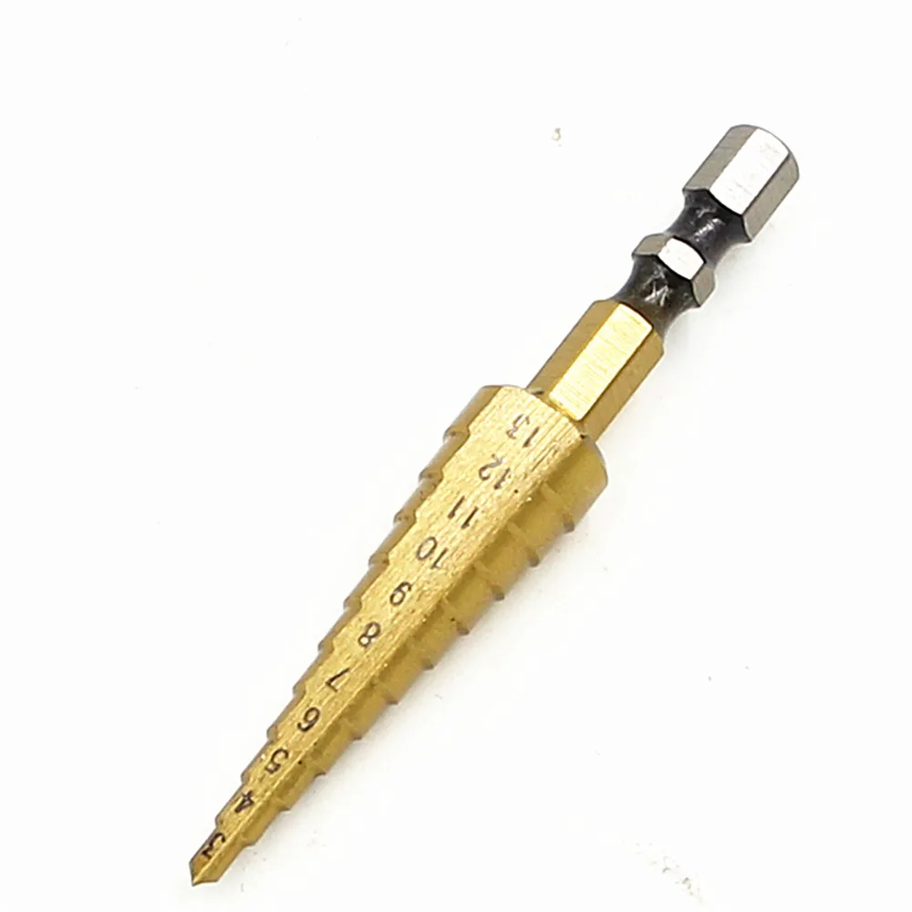 Hss brocas graduais 3-13mm, ferramentas elétricas para trabalhar em madeira, haste hexagonal de titânio de perfuração de metal de 1/4"