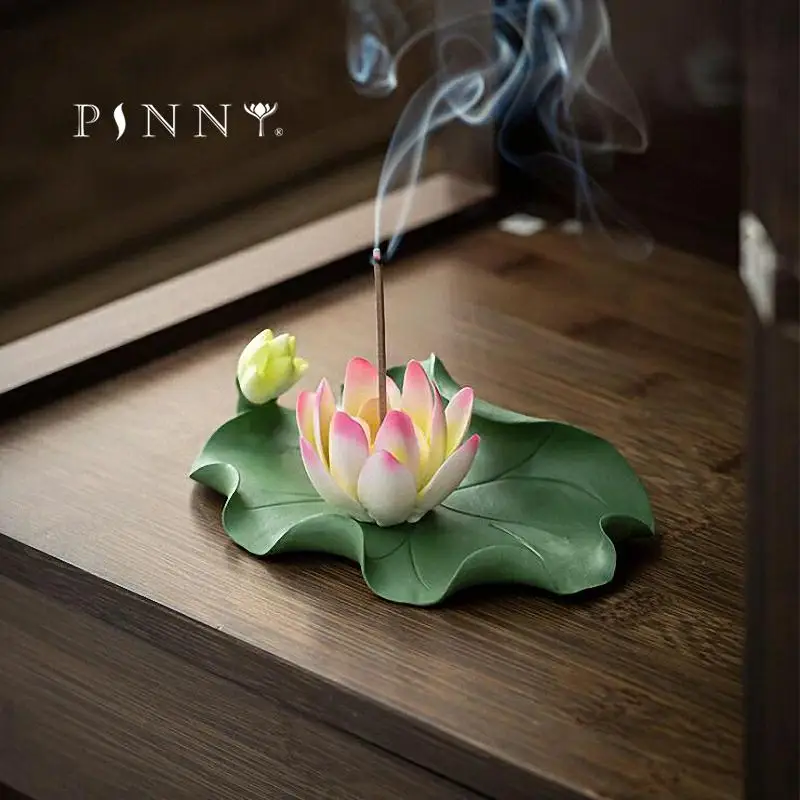 

PINNY Ceramic Handmade Lotus Incense Holder Zen Bouddha Stick Incense Base Home Decoration Accessories