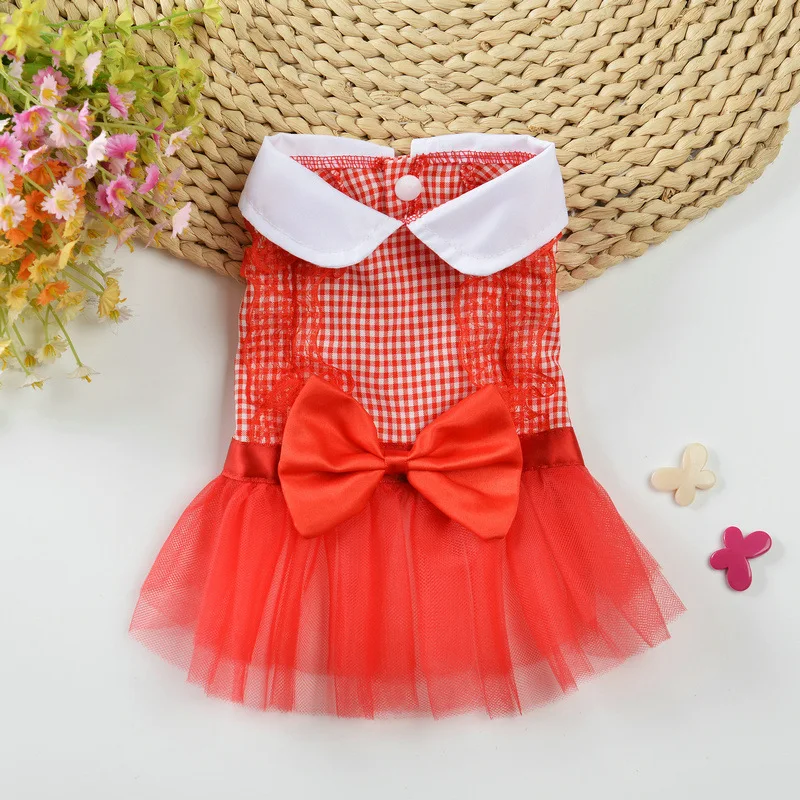 Pet Dress Classic Lattice Dog Gauze Dress Lovely Cat Skirts Clothing Pets Red Black Dress For Small Medium Dogs Pets Product