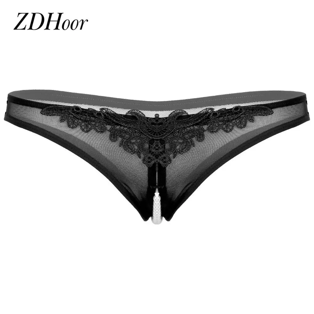 

Ladies See Through Sheer Mesh Briefs Thongs Womens Hot Erotic Lingerie Low Rise Crotchless with Pearls G-string Briefs Underwear