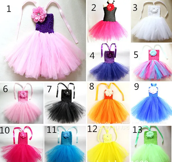 

6Pcs Baby Crochet Tutu Dress Infant Girls 1Layer Tulle Strap Dress with Flower Clips Newborn Birthday Party Costume Dress Cloth