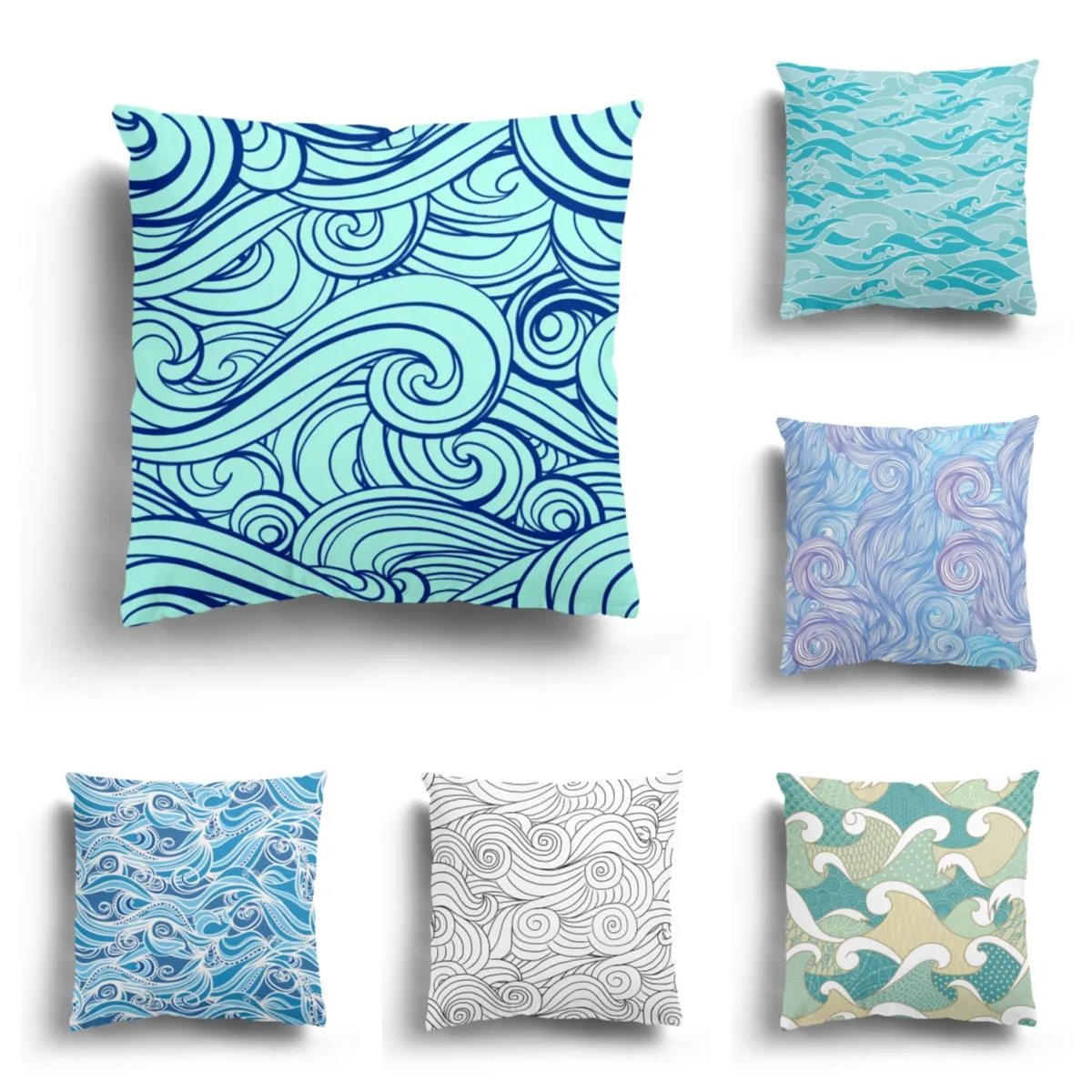 

Ocean wave printing plush pillowcase home decoration sofa cushion cover Japanese wave pattern pillowcase can be customized 60x60