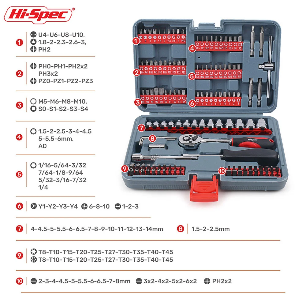 

Hi-Spec 126pcs 1/4" Screwdriver Bit Set Torx Slotted Phillips Screw Bit Set CRV Ratchet Socket Wrench Repair Hand Tools With Box