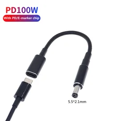 100W Adapter typu C konwerter USB-C przewód kabel szybkiego ładowania PD rodzaj USB C żeński do 5.5*2.1mm wtyczka do laptopa ładowarka do notebooka