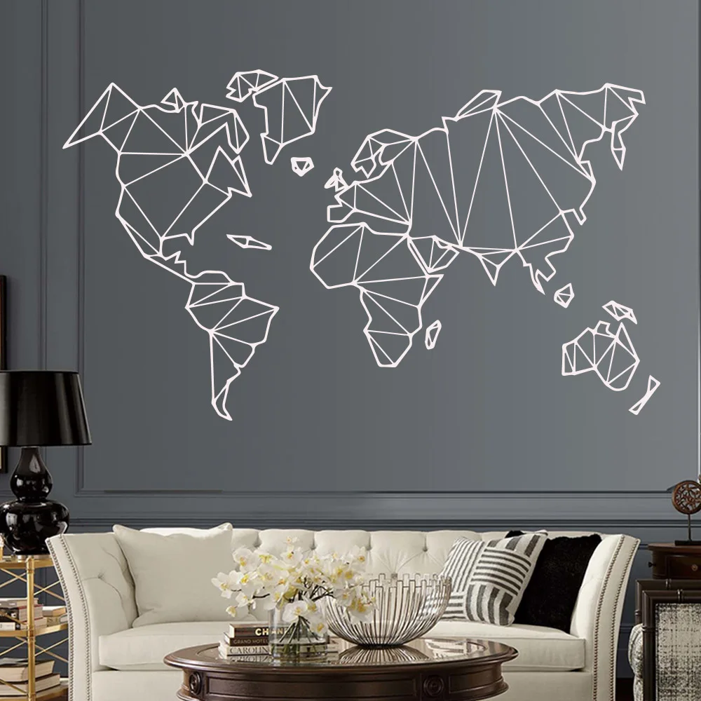 Large Size Geometric World Map Wall Sticker Vinyl Mural Removable Bedroom Decor Stickers Home Living Room Decoration Accessories