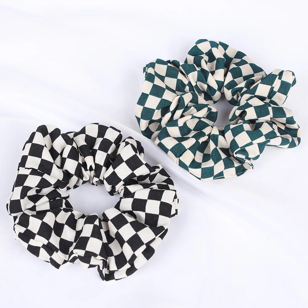 

New Checkerboard Lattice Scrunchies Elastic Hair Bands Women Girls Ponytail Holder Hair Ties High Rubber Bands Hair Accessories