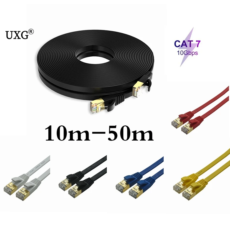 10 gb/s Cat7 długi kabel 10M 15M 20m 25M 30M 40M 50cm CAT7 płaskie STP kabel sieciowy Ethernet RJ45 Patch LAN PC Router laptopa CAT6A