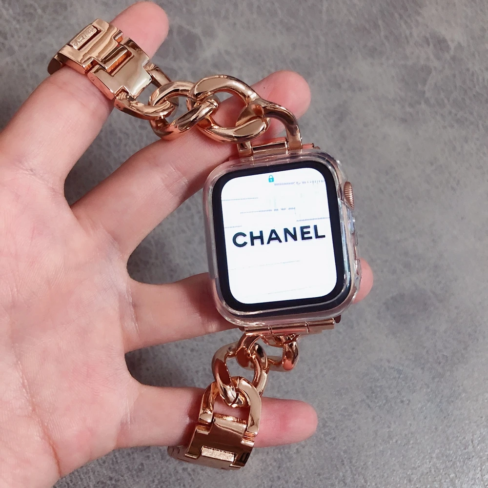 الفولاذ المقاوم للصدأ أنيقة سوار حريمي حزام ل سوار ساعة يد آبل 40/44 كاوبوي سلسلة رابط ل iWatch 7 6 5 4 3 2 1 38/42 مللي متر 41/45