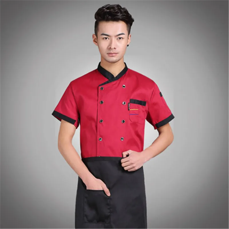 Gratis verzending cook pak korte mouwen chef uniform checkedout chef jacket goedkoopste chef shirt het restaurant truien hotel uniform