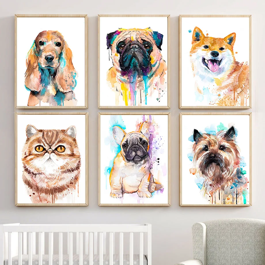 Animal French Bulldog Akita Dog Cat Wall Art Canvas Painting Nordic Posters and Prints Wall Art Picture Decoration Home Decor