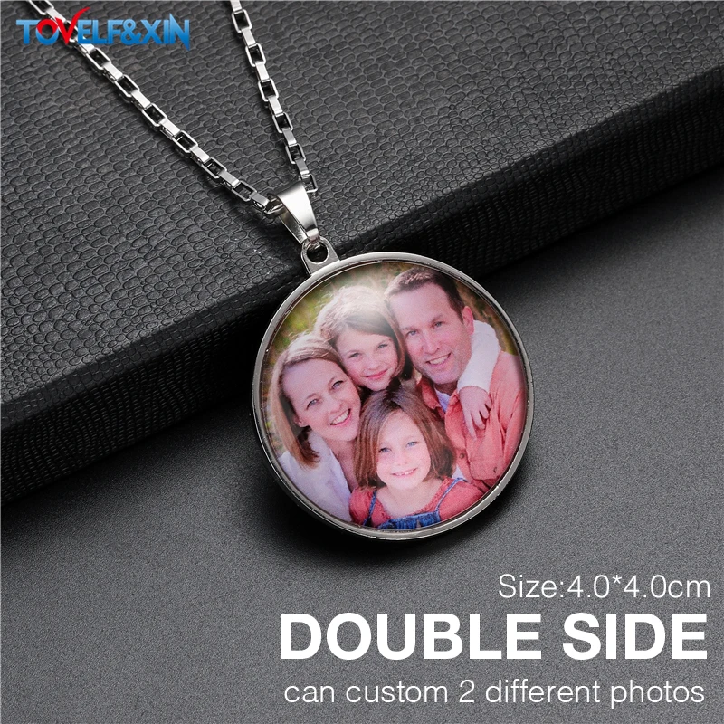 Personalized Memory Photo Pendant Double Side Customized Stainless Steel Chain Necklace for Family Members Anniversary Gift