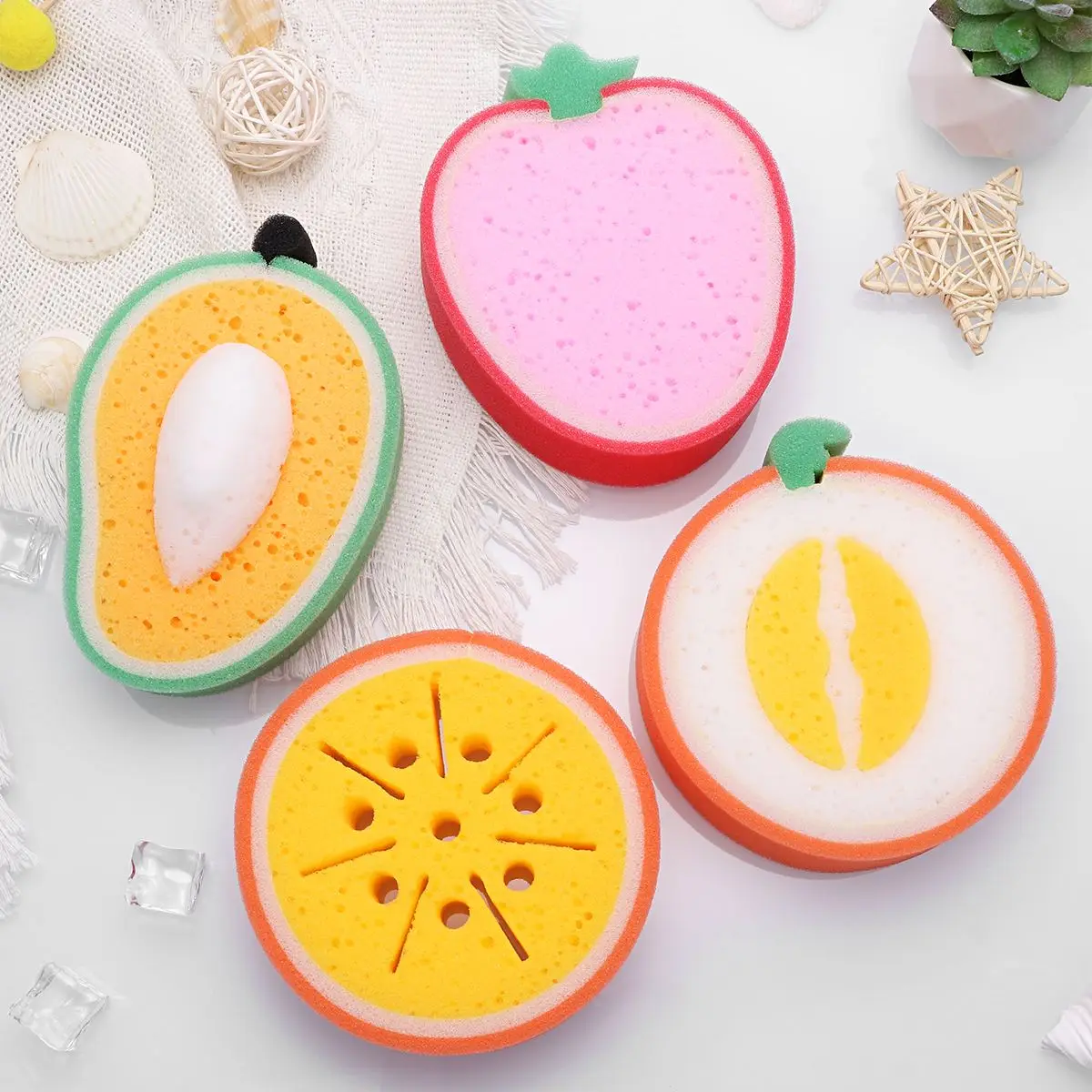 4pcs Cute Fruit Shaped Bath Sponge For Body Cleaning Lovely Baby Body Sponges Scrubbers Shower Sponge For Children Kids