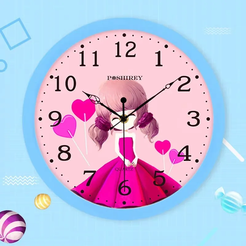 

Fashion cartoon children's clock, bedroom mute free punch wall clock, 12-inch plastic kindergarten wall clock