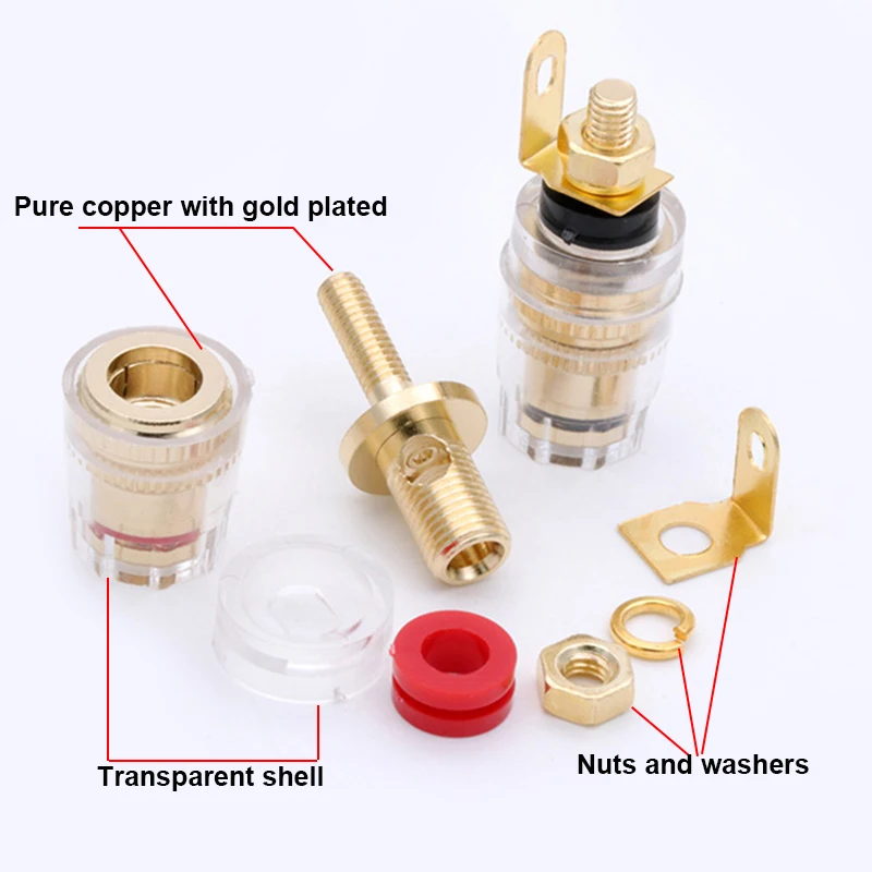 4Pairs 4MM Binding Post Connector Audio HIFI Cable Terminals, Binding Post for Speaker Amplifier, Brass With Gold Plated